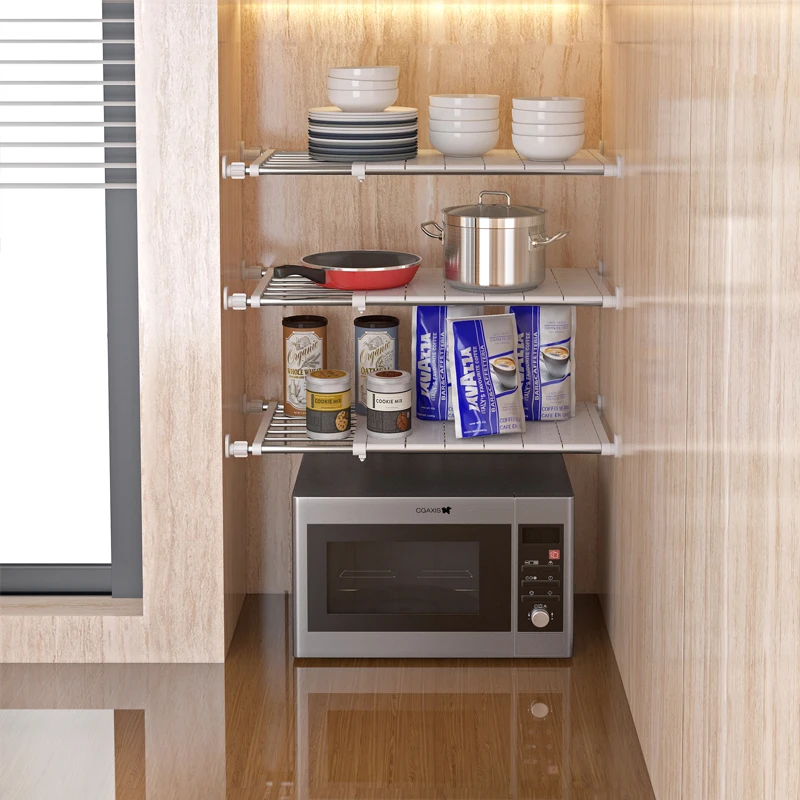 Newly tension corner shelf kitchen stand stainless steel storage organizers rack for home and kitchen wholesales