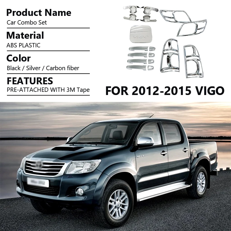 Factory Automotive Parts Combo Set Car Door Handle Cover Headlights Cover Chrome Body Kit for Toyota Hilux Vigo Accessories