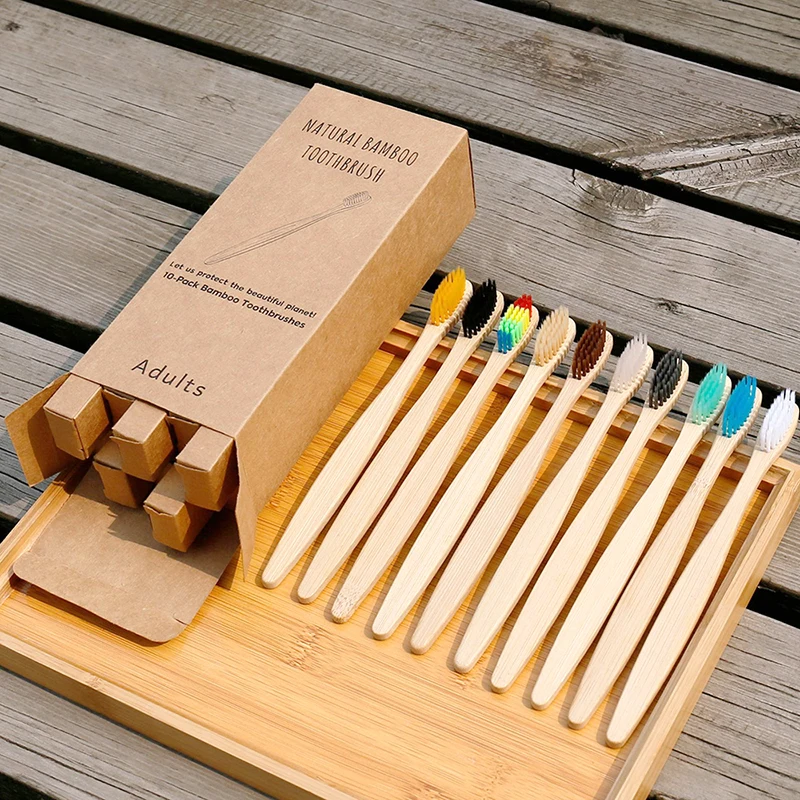 10pcs pack set reusable bamboo toothbrush custom Biodegradable toothbrush