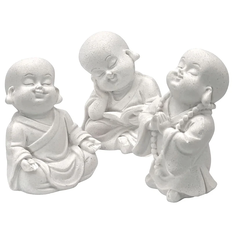 Baby Buddha Statues Cute Adorable Jizo Little Monks Happy Laughing Sitting Praying Meditating Home Decor Set of 3 Figurines