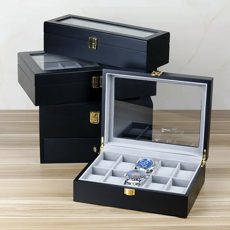 6 10 12 20 Slots Luxury wooden black Watch Storage Box Watch Display case black Wooden Watch Box