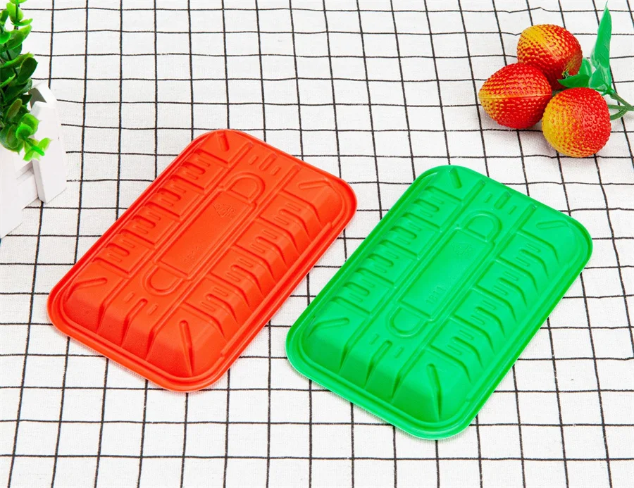 Rectangular shape colorful plastic trays for fresh meat and vegetables