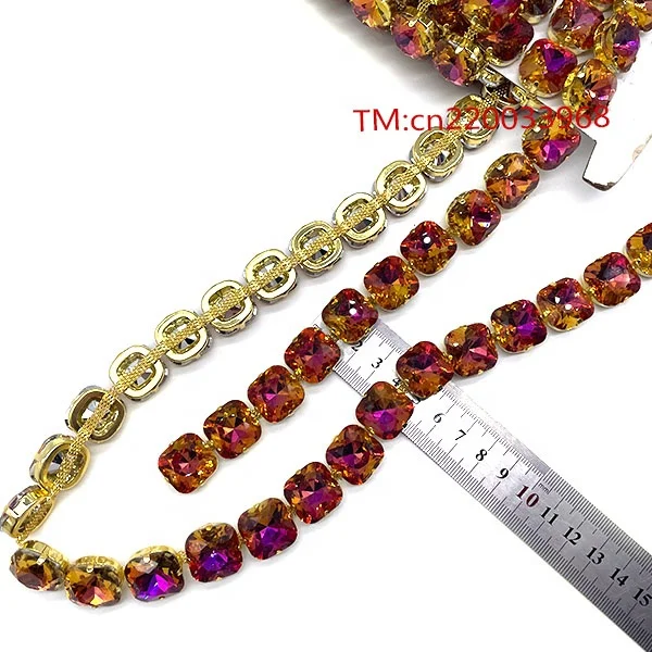 Customized Handmade Luxury Sewing on iridescent Diamond Purple Fuchsia AB Rhinestone Trimming for carnival garment accessories