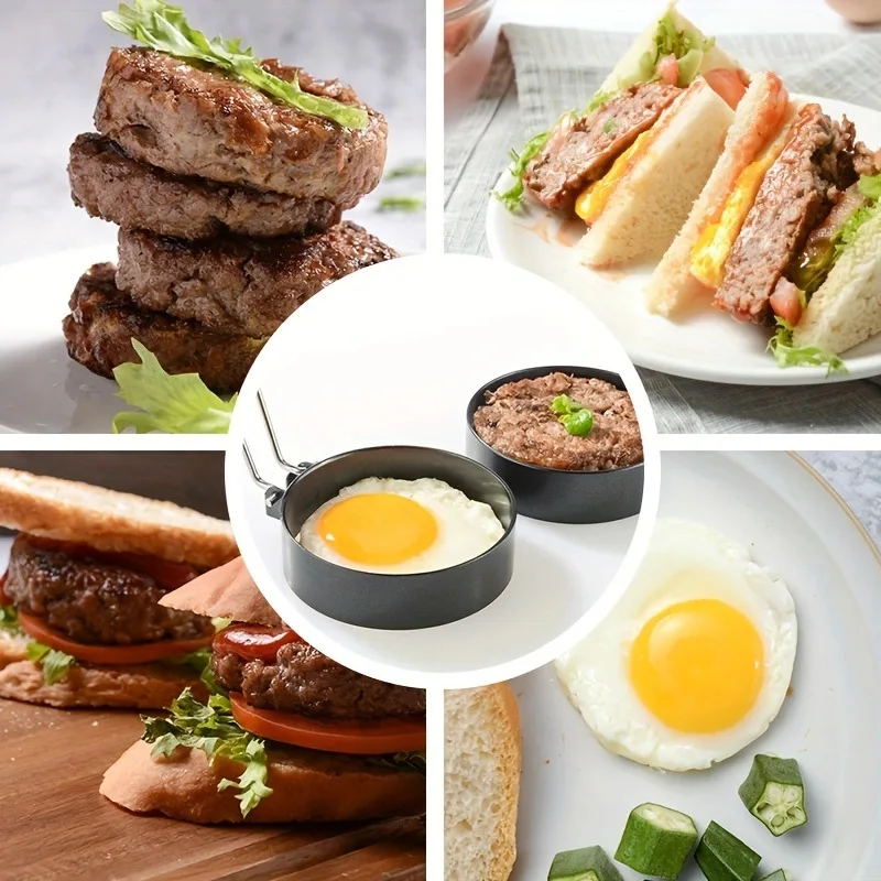 CR04 Nonstick Egg Rings Round Crumpet Ring Mold Shaper for English Muffins Pancake Cooking Griddle - Portable Grill Accessories