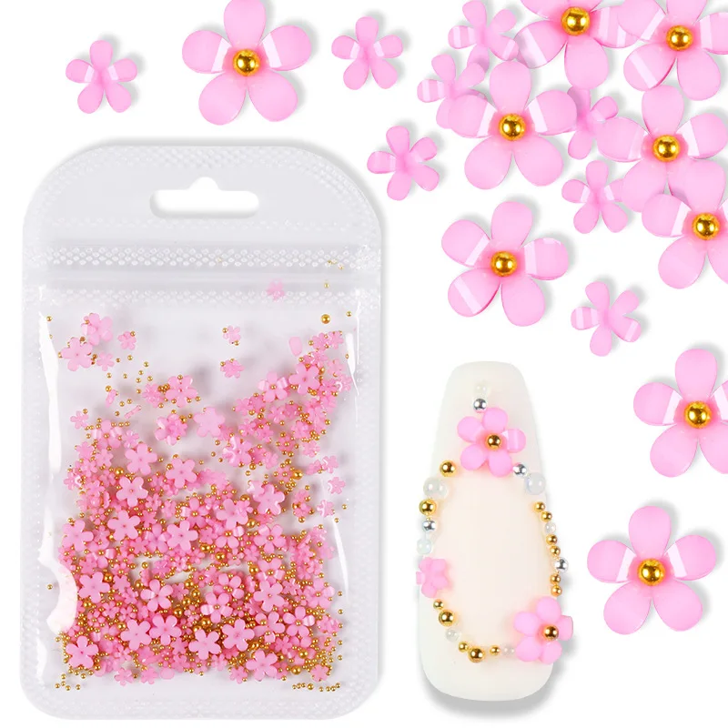 Colorful Resin Flower Nails White pink Jewelry Beads DIY Nail Art Decoration 3d Acrylic Flowers for Nails