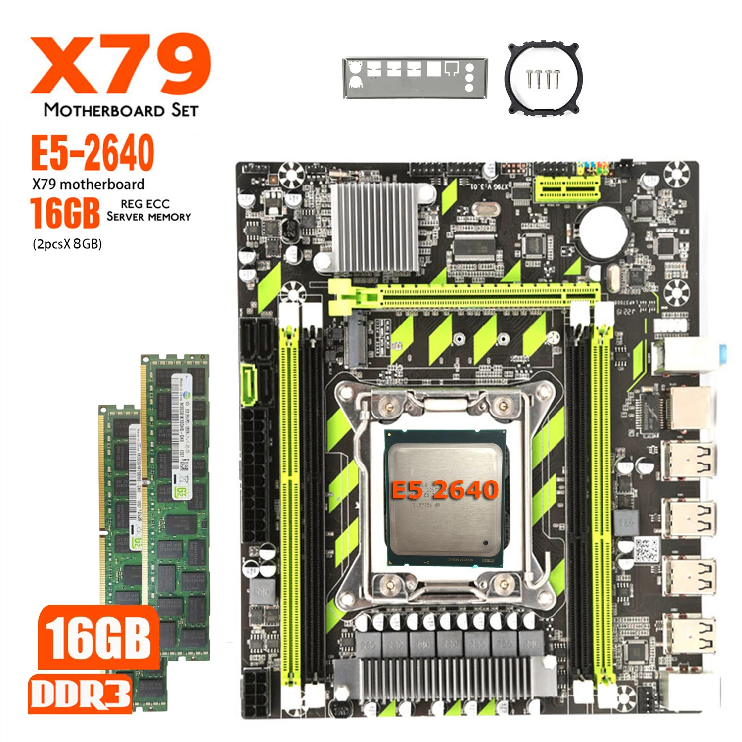 Комплект материнской платы X79 Xeon E5 2640 E5-2640 процессора с LGA2011 Combos 2 шт. X 8 ГБ = 16 памяти DDR3 RAM PC3 10600R 1333 мГц