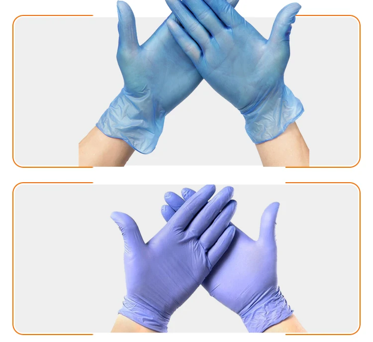 High Quality food grade waterproof flexible blue powder free Vinyl  PVC Gloves