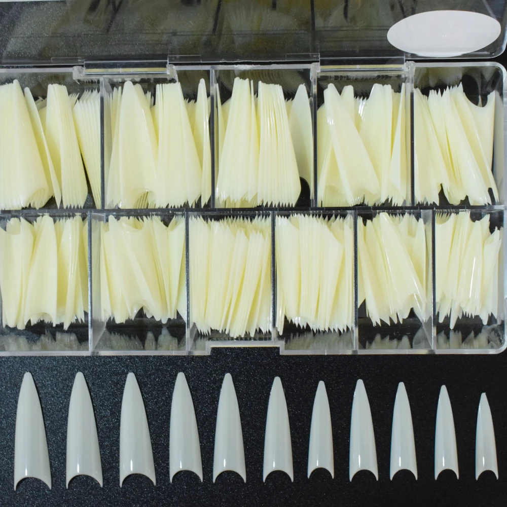 Private Label 500pcs Gel X Nail Tips Full Cover Tapered No White Line Almond Square Ballerina Nail Tips Box Packaging