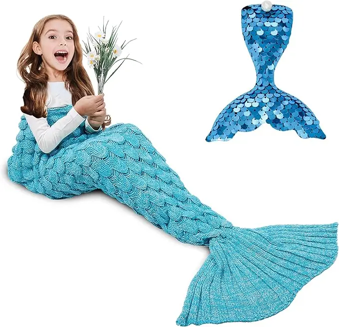 Mermaid Tail Blanket Kids Blanket Crochet Mermaid Sofa Sleeping Blanket Mermaid Gift for Kids Girls