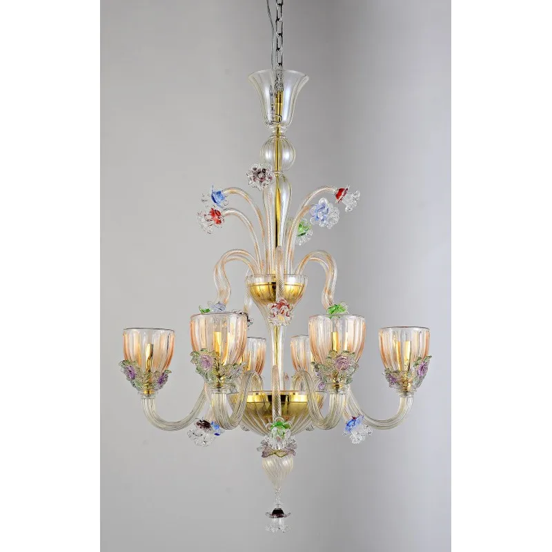 European Style Luxurious Romantic Flower Glass Colorful Decorative Elegant Customized Banquet Chandelier