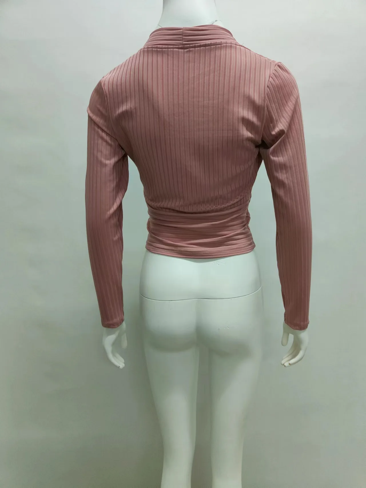 low price deep v neck sexy crop tops for women wholesale ribbed long sleeve crop top