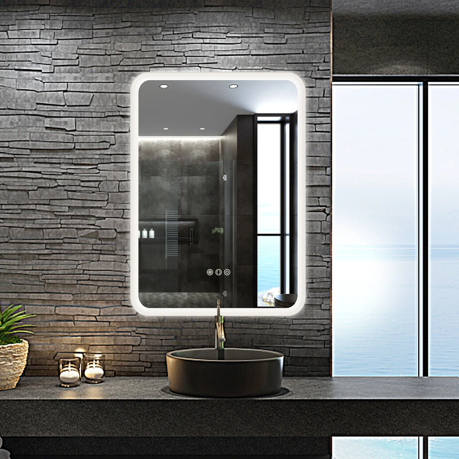 Modern round LED Mirror Illuminated with Graphic Design Solution Capability