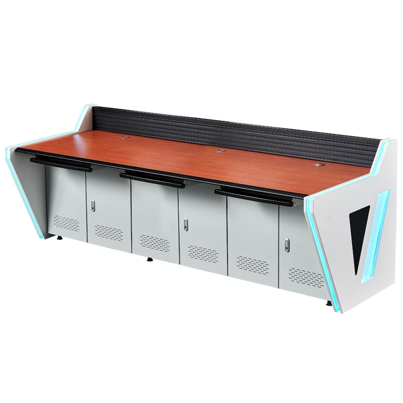 hot sale Monitoring Console Desk with Acrylic light strip for monitoring room  three person seat shining and elegant