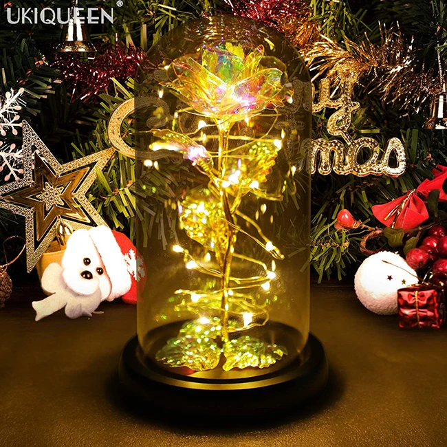 Factory Direct Sale  Artificial Crystal Rose Starry Sky 24 Gold plated Rose Galaxy Enchanted Rose LED