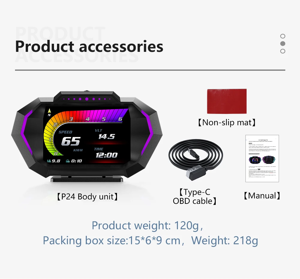 Newest Car HUD P24 Smart Gauge Head Up Display OBD2 GPS Digital Speedometer Slope Multiple Function For Car