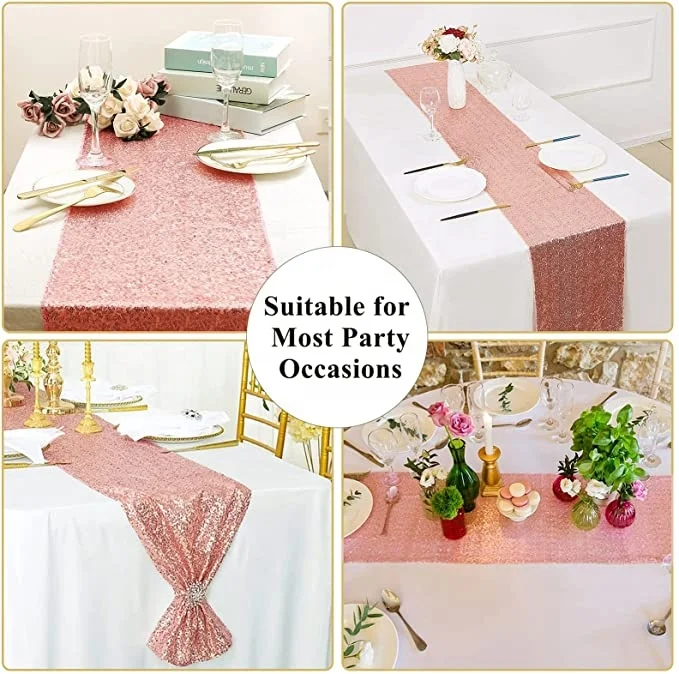 Party Wedding Birthday Celebration Supplies Decorations Wholesale Sequin Table Runner Rose Gold Glitter Table Linens