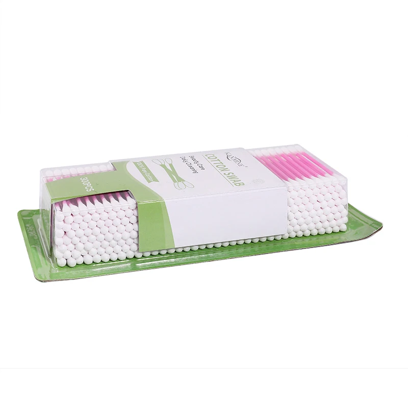 Reliable 300Pcs Pink Plastic Stick Cotton Buds With Suction Packaging Card for Delicate Applications and First Aid