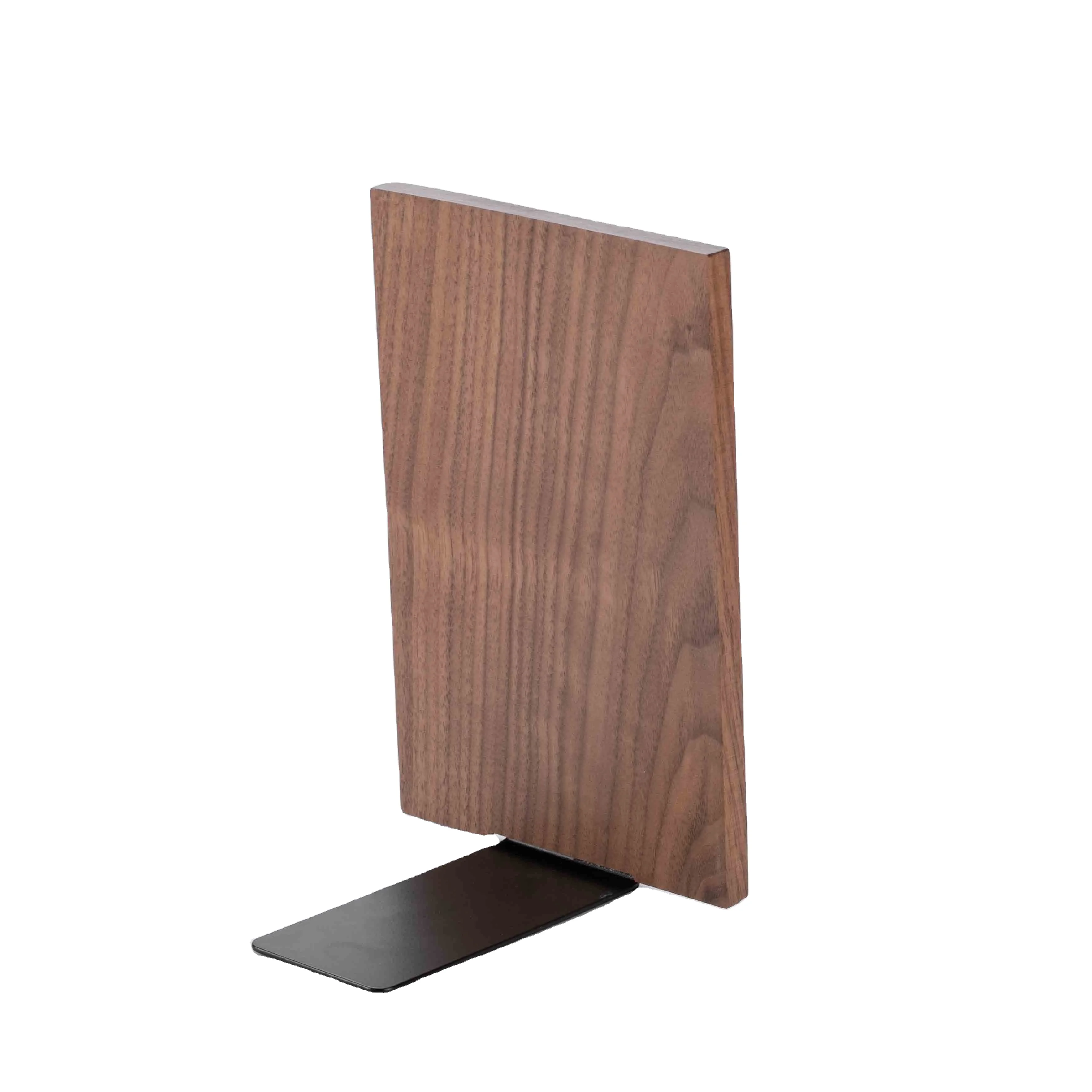 Wholesale Custom Walnut Wood Bookend with Metal Desktop Book Organizer for Office Use