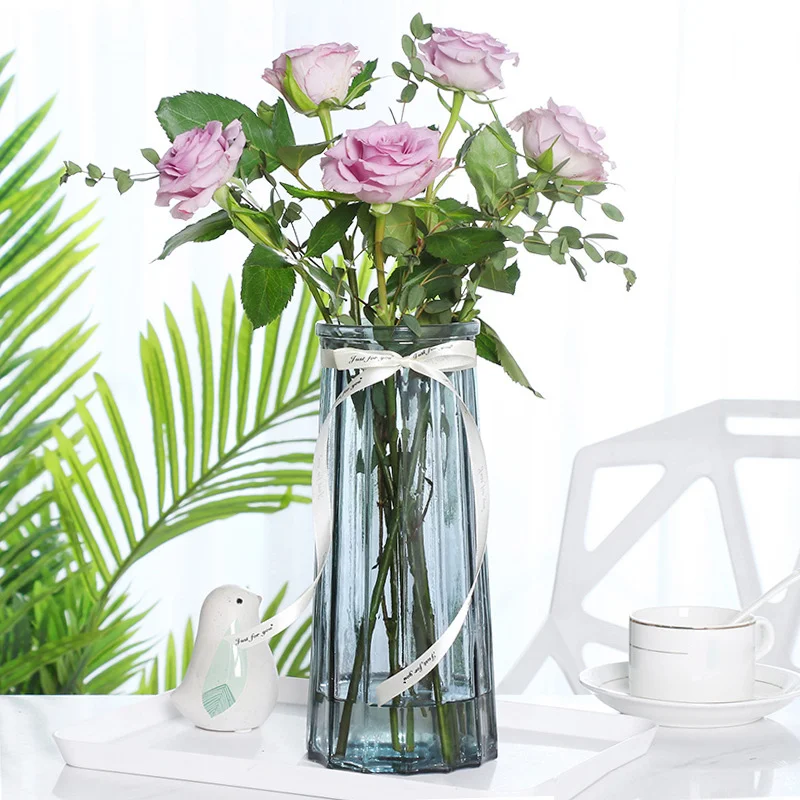 Conical colored cam vazo transparent glass vase Dried flower arrangement decorative ornaments bamboo flower vases