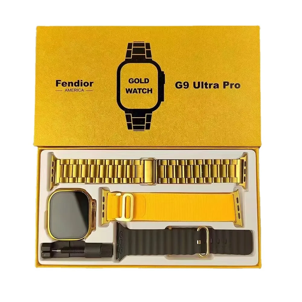 Wholesale factory supply G9 Ultra PRO Bluetooth Talk Watch 2.2 Large screen Gold steel band multi function Smartwatch
