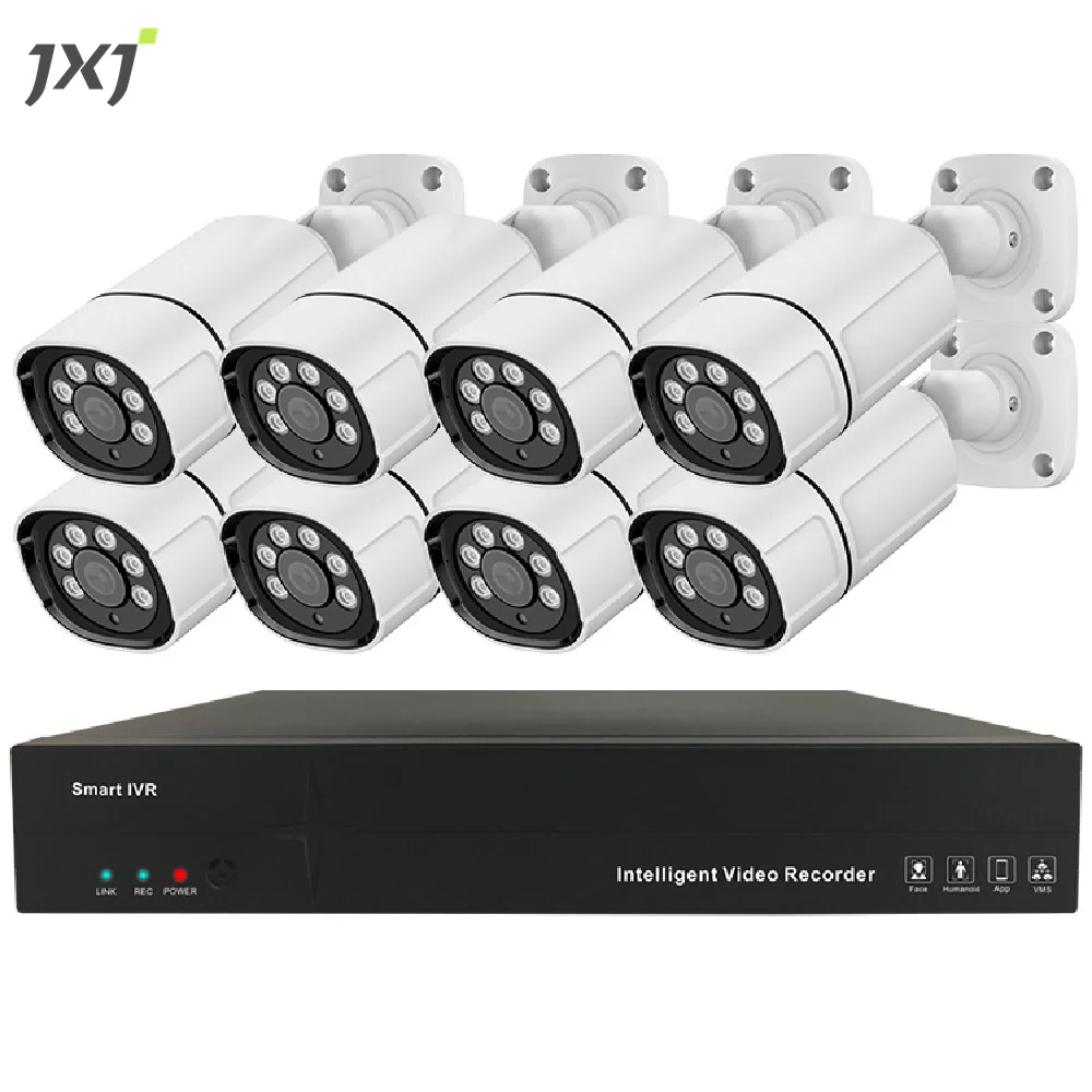 JXJ Alarm Push Message Handle Rain And Snow IP 8 Channel NVR Kits Video Playback Cctv 5mp Ultra HD Experience Camera