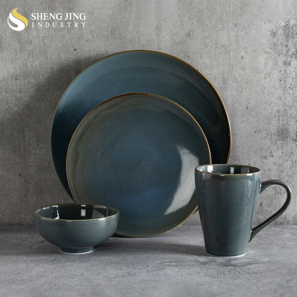 Wholesale Nordic Ceramic Glaze Round Ceramic Plate Bowl Mug Tableware 4-Piece Dinnerware Set For Restaurant Hotel Wedding Use