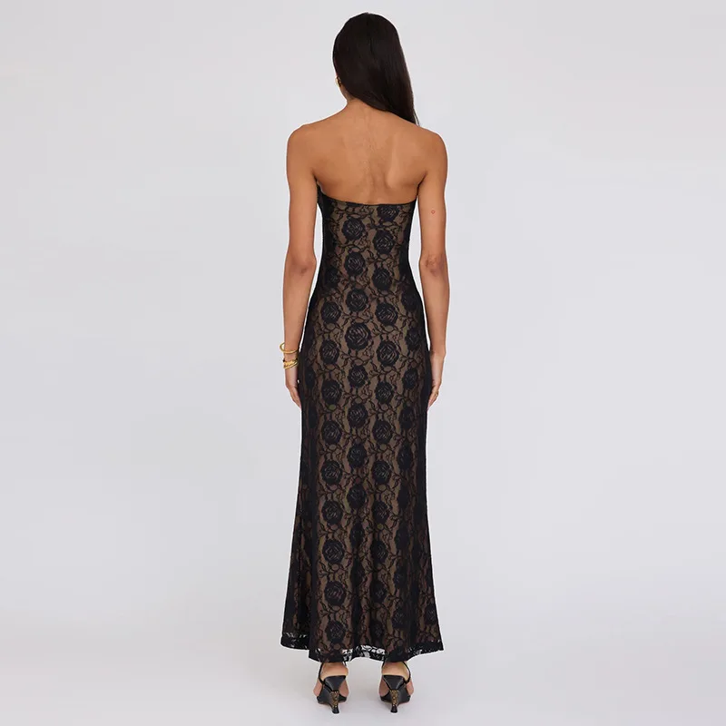 Lygens 7000 Strapless Hollow Out Lace Bodycon Elegant Evening Long Dress Ladies Clothes Summer Fall Manufacturer Prom Y2K
