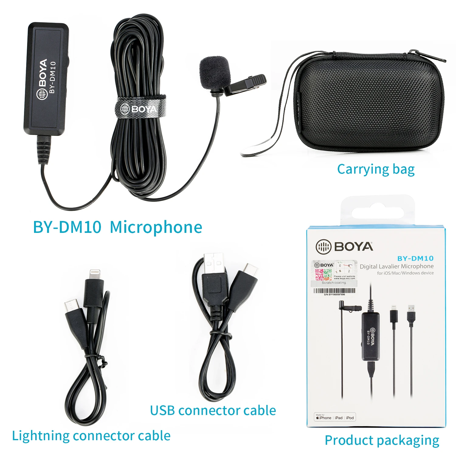 BOYA BY-DM10 Lapel Microphone Portable Lavalier Wired Mic 3.5mm Jack USB Output Cables for iPhone iPad MAC PC