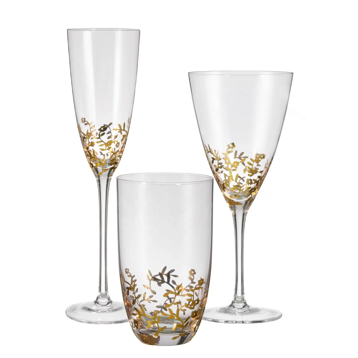 Wholesale custom Hand Blown Lead Free Crystal gold printed red wine glasses goblet set for wedding
