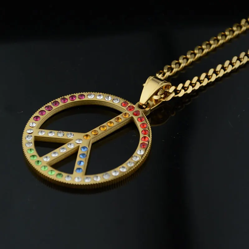Stainless Steel Necklace Hip Hop Rock Personality Trend Net Red Peace Sign Pendant Couple Titanium Steel Necklace Pendant
