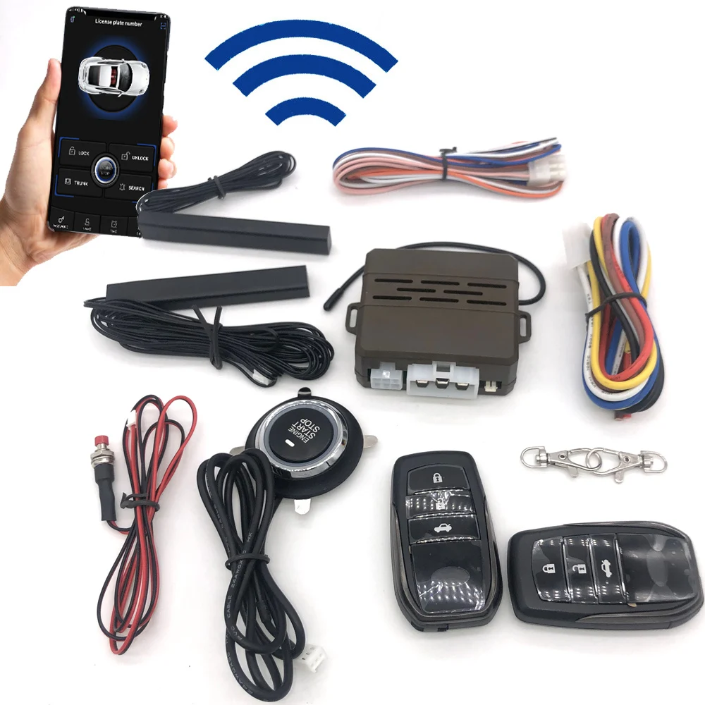 Wholesale Auto Passive PKE Keyless Entry System Alarm System with Push Button Start Stop 12V Mobile Phone APP Start Engine