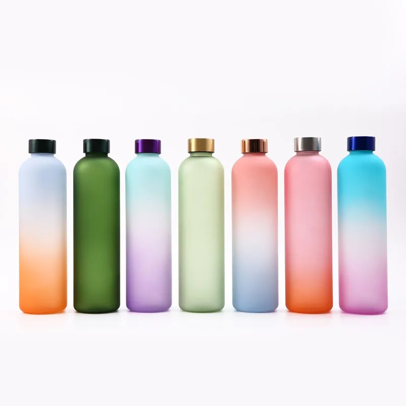 Hot Sale 1L Plastic Bottle Tritan time marker leakproof Large Sport Plastic frosted white motivational  Water Bottle BPA Free