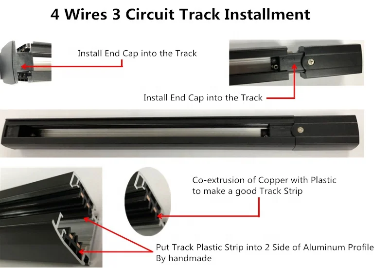Wholesale spotlight track accessories 4 wires 3 circuit lighting led track rail for 4 Wires spotlight