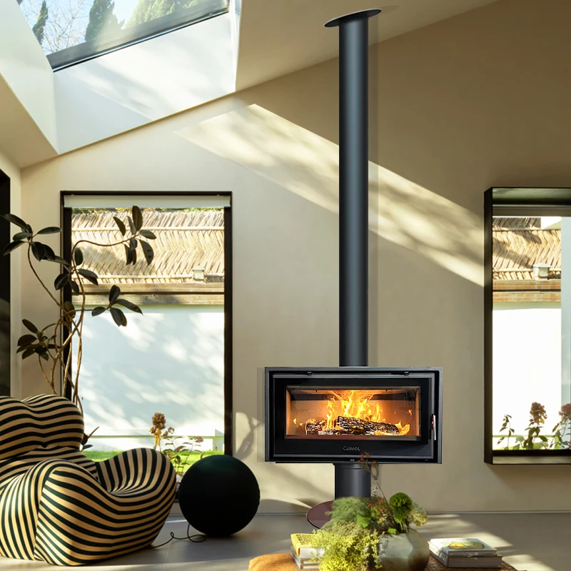 Indoor Hot Sale Hotel Rotating Black Wood Burning Fireplace Steel Free Standing Log Cabin Burn Stove
