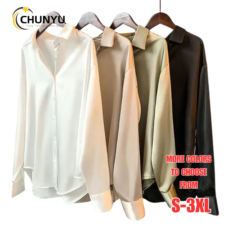Hot Selling Satin Shirts For Women Vintage Long Sleeve Sheer Ladies Blouse Women Elegant Shirts Plus Size Women Overshirt