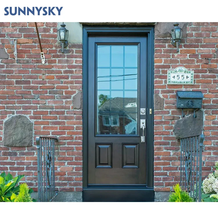 Sunnysky design Flush Design Open-pore Finish American Red Oak Solid Wooden Exterior Front Entry Door For Houses