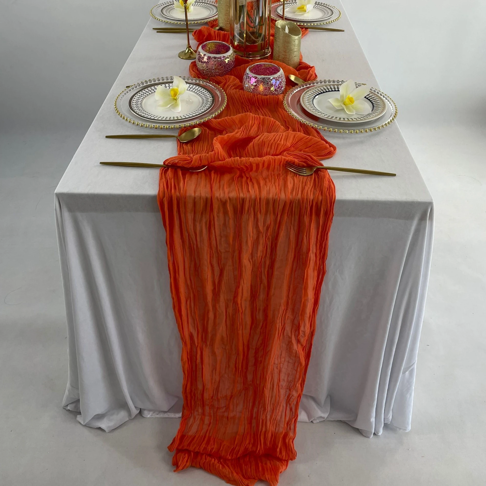 TR019 dining table runner with table runner organza cheesecloth table runner