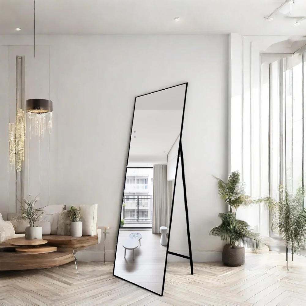 custom antique black metal framed adjustable full length long body dressing  standing floor mirror for living room bedroom