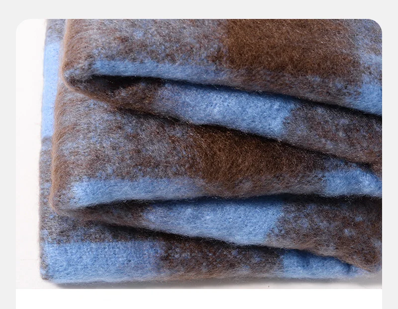 Blue scarf female winter senior sense Korean version of all students mohair checkered bib cape