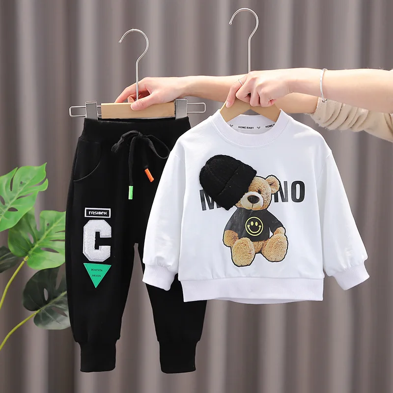 Two Pieces Wholesale Children Clothes Suit with Long-Sleeved Casual Suit Clothing Set for Boys Girls Jeans with Cotton Coat