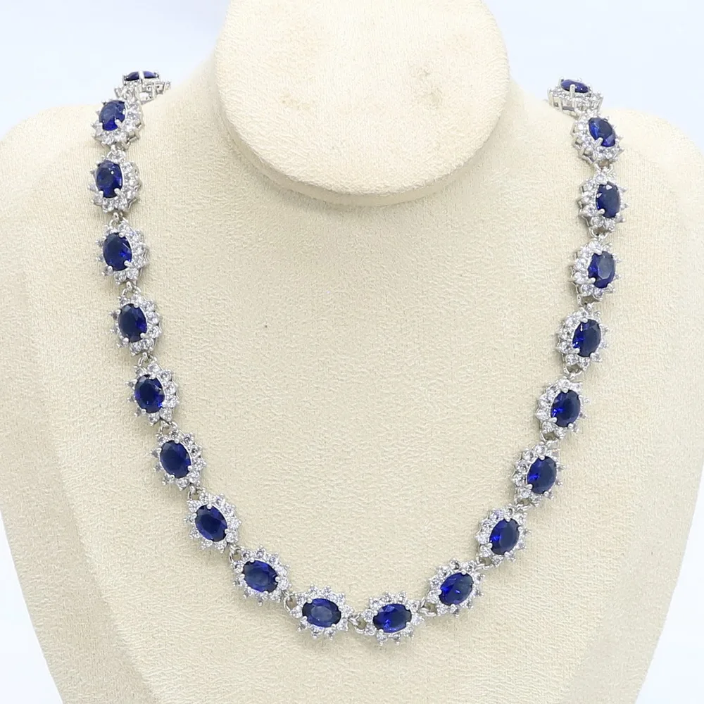 Blue White Stones 45cm Necklace for Women White Gold Plated Fashion Jewelry