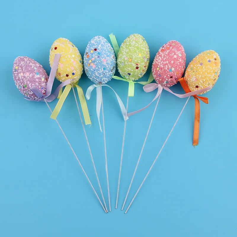 2024 Easter Festival Decorations-Colorful Sequins Easter Egg Stick Cartoon Toy Egg for Party Decorations