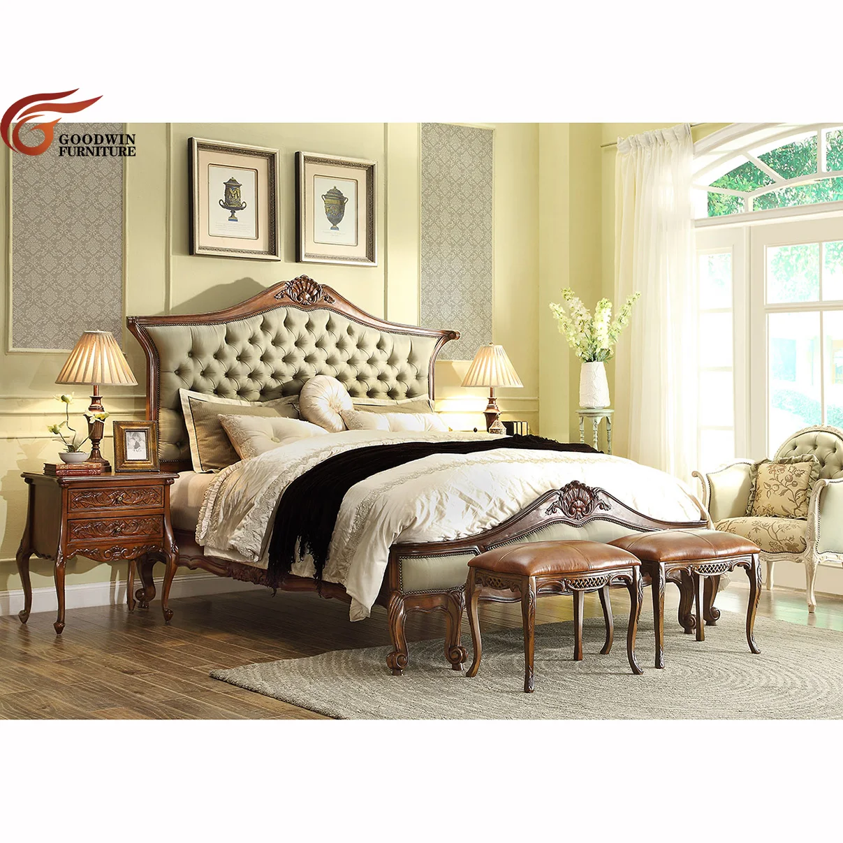 High Quality Latest Design Comfortable Solid Wood King Size Bed Bedroom Furniture Set Bedroom Decor GGM260