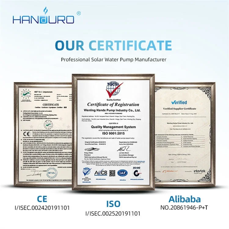 Handuro 3inch 77m Agriculture Screw Solar Energy System Water Pump Solar Power Dc Submersible Borehole Water Pump For Deep Well