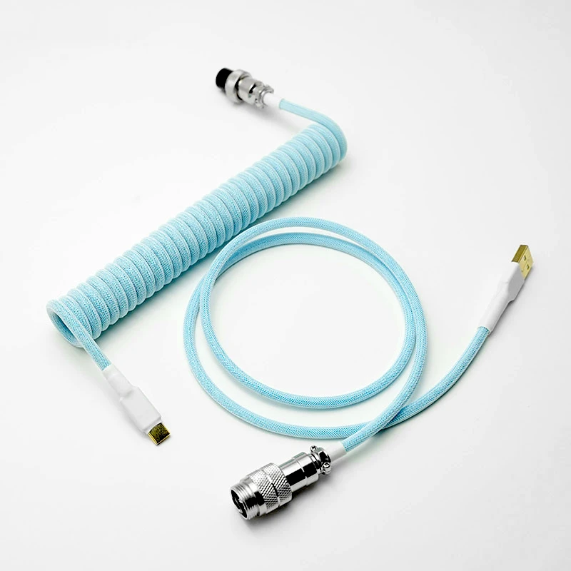Wholesale Paracord and PET Double Sleeved Type C Micro USB Mechanical Keyboard Coiled Cable With GX16 Aviator