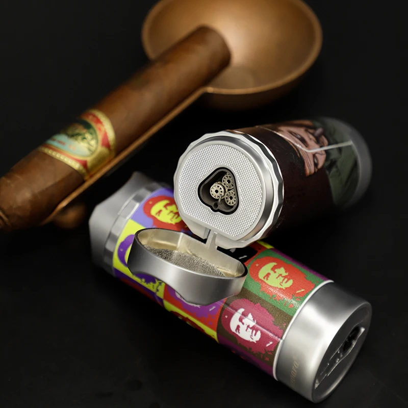 Guevara Fashion pattern gas jet flame refillable cigar lighter with puncher holder