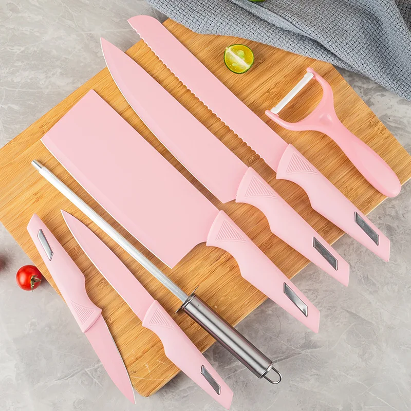 Multifunctional Rotating Acrylic Knife Block Electroplated Stainless Steel Spray Paint Knife Nine-Piece Set Gift Box Knife Set
