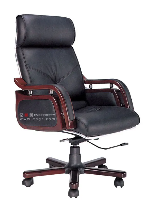 Modern Height Adjustable Rotatable CEO Office Furniture PU Leather Comfortable Executive Chair with Wood Armrest
