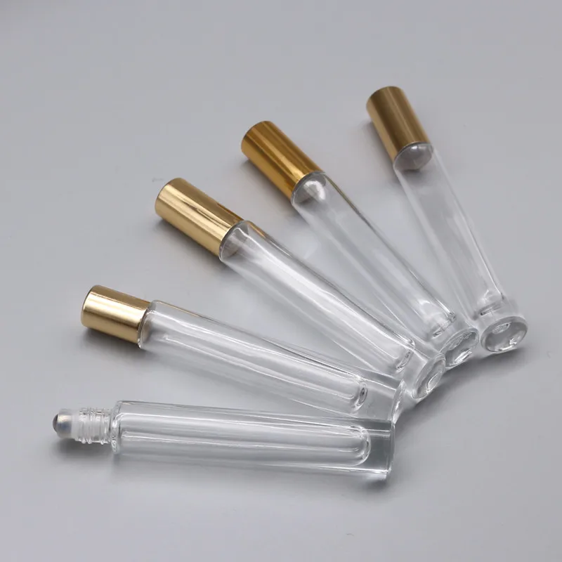 Thick Bottom Clear 10ml Glass Roll On Bottles With Steel Roller Ball Essential Oil Perfume Glass Bottle