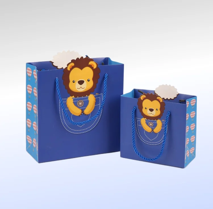 Luxury Hot Sale Customize Your Own Logo Shopping Paper Kids Animal Party Favor Paper Bag With Bow